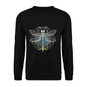 Libellule avec ornement blanc - Géométrie sacrée - Sweat-shirt Unisexe - noir - Devant - Alina (178cm) & Michal (187cm)
