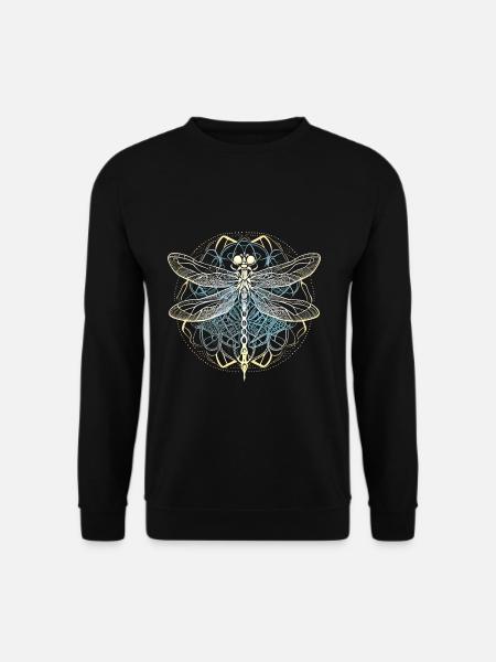 Libelle mit weißem Ornament - Heilige Geometrie - Unisex Pullover - Schwarz