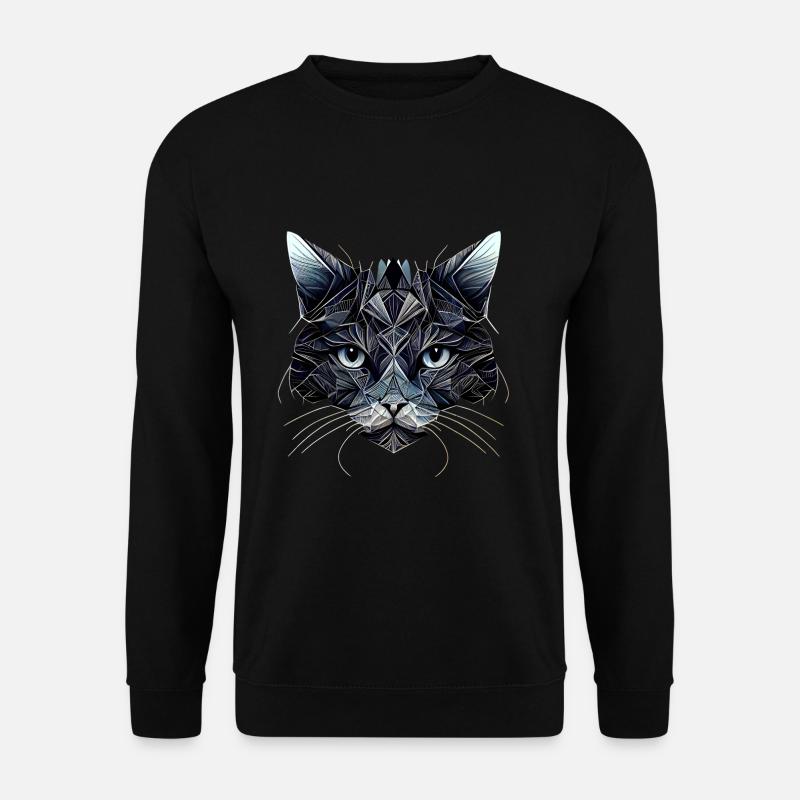 Schwarzes Katzengesicht mit geometrischen Mustern - Unisex Pullover - Schwarz