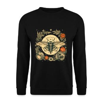 Mystical moth with magical herbarium and moons - Unisex Sweatshirt - black - Front - Alina (178cm) & Michal (187cm)