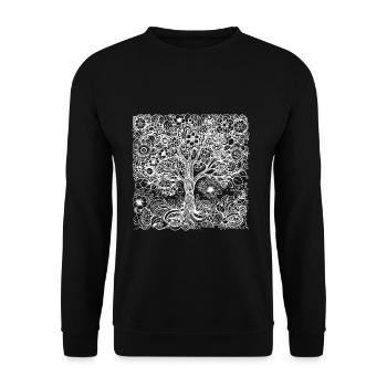 Boho Baum aus vielen detaillierten Blumen Mustern - Unisex Pullover - Schwarz - Vorne - Alina (178cm) & Michal (187cm)