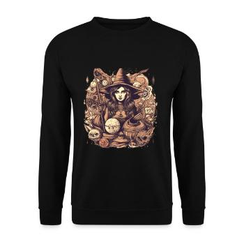 Gloomy beautiful witch with hat and skull - Unisex Sweatshirt - black - Front - Alina (178cm) & Michal (187cm)