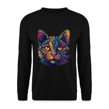 Visage de chat psychédélique aux motifs colorés - Sweat-shirt Unisexe - noir - Devant - Alina (178cm) & Michal (187cm)