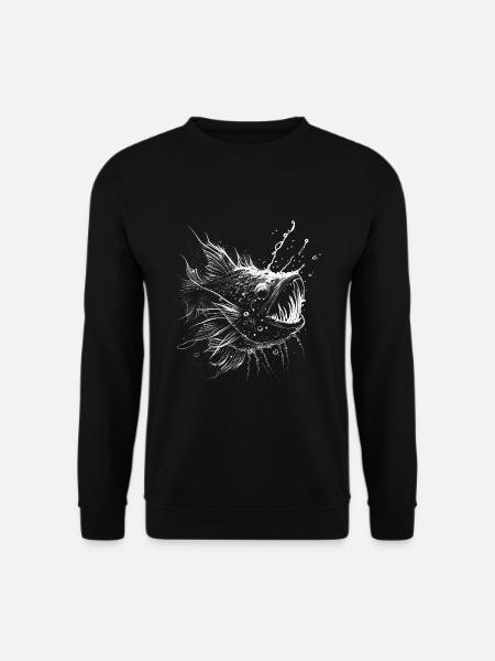 Anglerfisch, Tiefseefisch in weiß auf schwarz - Unisex Pullover - Schwarz