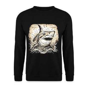 Cool retro shark just jumping out of the water - Unisex Sweatshirt - black - Front - Alina (178cm) & Michal (187cm)
