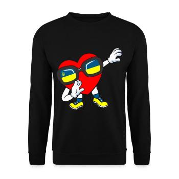 Ukraine Dabbing Herz - Unisex Pullover - Schwarz - Vorne - Alina (178cm) & Michal (187cm)