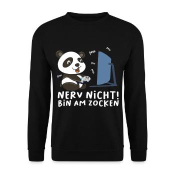 Bin am Zocken Gaming Panda - Unisex Pullover - Schwarz - Vorne - Alina (178cm) & Michal (187cm)