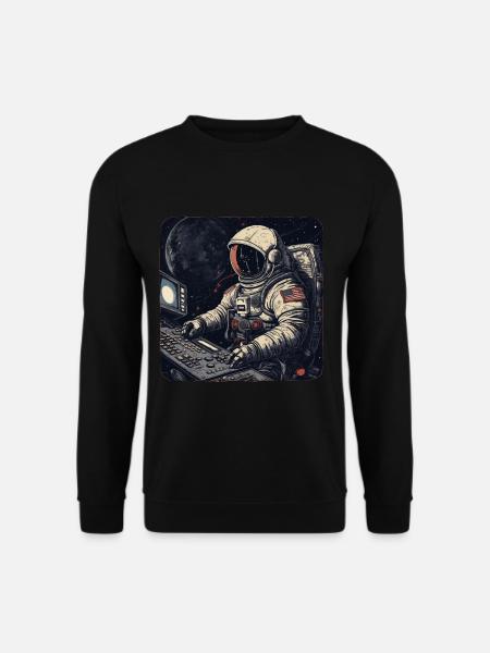 Cool retro astronaut operates computers - Unisex Sweatshirt - black
