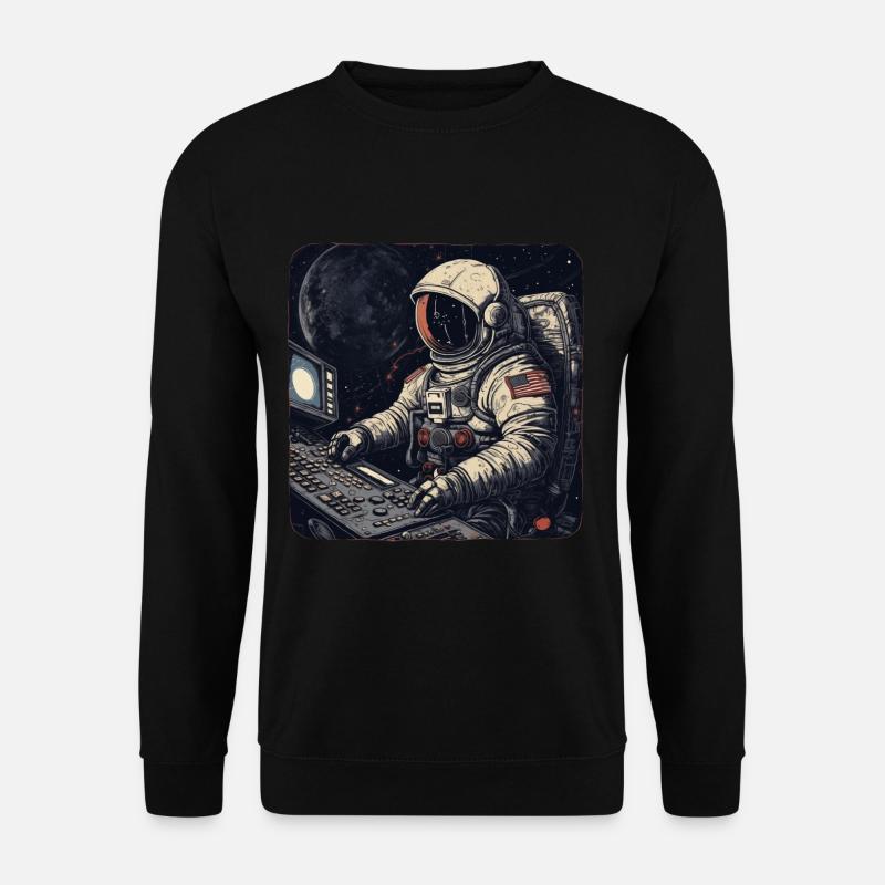 Cool retro astronaut operates computers - Unisex Sweatshirt - black