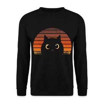 Retro Katze Vintage Sonnenuntergang Nacht Katze - Unisex Pullover - Schwarz - Vorne - Alina (178cm) & Michal (187cm)