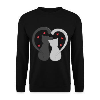 Zwei Katzen bilden Herz - Unisex Pullover - Schwarz - Vorne - Alina (178cm) & Michal (187cm)