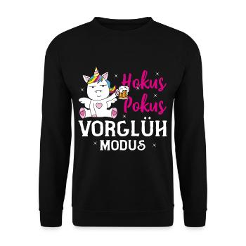 Einhorn Bier Party Hokus Pokus Vorglüh Modus - Unisex Pullover - Schwarz - Vorne - Alina (178cm) & Michal (187cm)