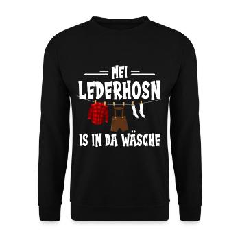 Mei Lederhosn is in da Wäsch Tracht - Unisex Pullover - Schwarz - Vorne - Alina (178cm) & Michal (187cm)