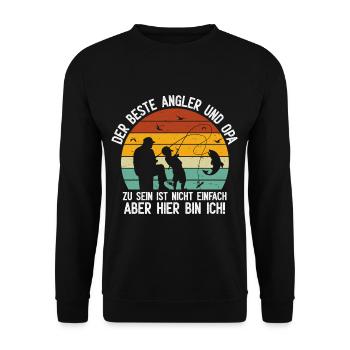 Der Beste Angler Und Opa Zu Sein Ist Nicht Einfach - Unisex Pullover - Schwarz - Vorne - Alina (178cm) & Michal (187cm)