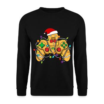 Christmas Gaming Controller Gingerbread - Unisex Pullover - Schwarz - Vorne - Alina (178cm) & Michal (187cm)