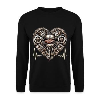 Grill Herzschlag Steampunk Griller Outdoor Kochen - Unisex Pullover - Schwarz - Vorne - Alina (178cm) & Michal (187cm)