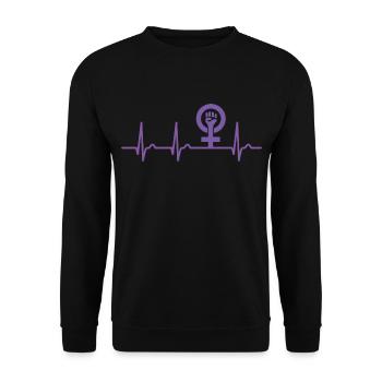 Feminist Herzkurve - Puls Frauenpower Feminismus - Unisex Pullover - Schwarz - Vorne - Alina (178cm) & Michal (187cm)