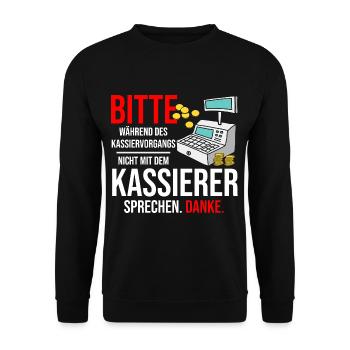 Während Des Kassiervorgangs Nicht Mit Kassierer - Unisex Pullover - Schwarz - Vorne - Alina (178cm) & Michal (187cm)