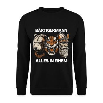 Bärtigermann Bär Tiger Wikinger Starker Mann Bart - Unisex Pullover - Schwarz - Vorne - Alina (178cm) & Michal (187cm)