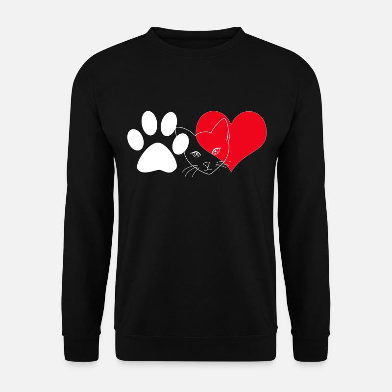 Katzengesicht Herz Pfote - Unisex Pullover - Schwarz