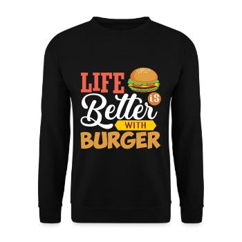 Burger Und Das Leben Ist Besser - Unisex Pullover - Schwarz - Vorne - Alina (178cm) & Michal (187cm)