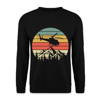 Vintage helicopter mountains retro pilot gift - Unisex Pullover - Schwarz - Vorne - Alina (178cm) & Michal (187cm)