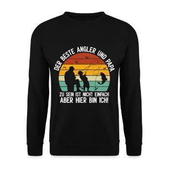 Bester Angler Und Papa Zu Sein Ist Nicht Einfach - Unisex Pullover - Schwarz - Vorne - Alina (178cm) & Michal (187cm)