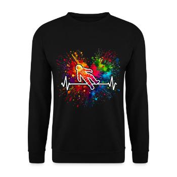 Astronaut Herzschlag Farbspritzer Planeten - Unisex Pullover - Schwarz - Vorne - Alina (178cm) & Michal (187cm)