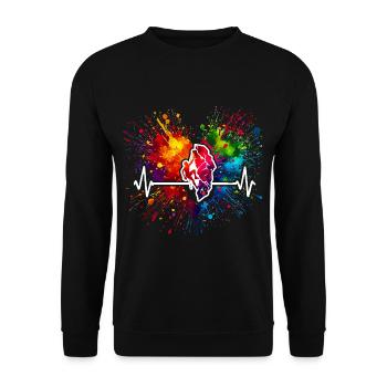 Bergsteiger Herzschlag Bunter Farbspritzer - Unisex Pullover - Schwarz - Vorne - Alina (178cm) & Michal (187cm)