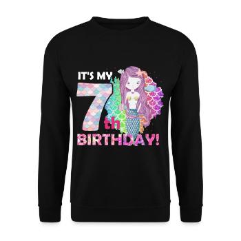 It's My 7th Birthday Mermaid Girl - Unisex Pullover - Schwarz - Vorne - Alina (178cm) & Michal (187cm)