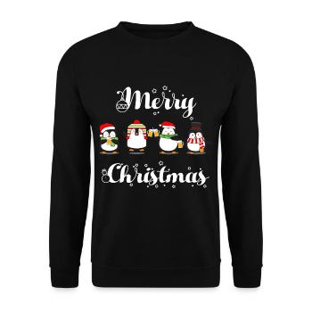 Merry Christmas Pinguin Bier - Unisex Pullover - Schwarz - Vorne - Alina (178cm) & Michal (187cm)
