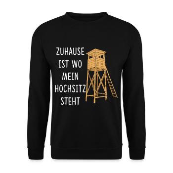 Zuhause Ist Wo Mein Hochsitz Steht Jäger Jagd - Unisex Pullover - Schwarz - Vorne - Alina (178cm) & Michal (187cm)