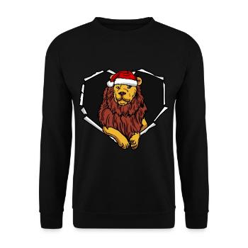 Crack lion with Christmas cap hole - Unisex Sweatshirt - black - Front - Alina (178cm) & Michal (187cm)