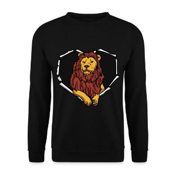 Lion Crack Torn Hole Heart Lion Face - Unisex Sweatshirt - black - Front - Alina (178cm) & Michal (187cm)