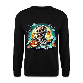 Süßer Dino Skelett Halloween Kürbislaterne - Unisex Pullover - Schwarz - Vorne - Alina (178cm) & Michal (187cm)