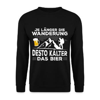 Je länger die Wanderung desto kälter das Bier - Unisex Pullover - Schwarz - Vorne - Alina (178cm) & Michal (187cm)