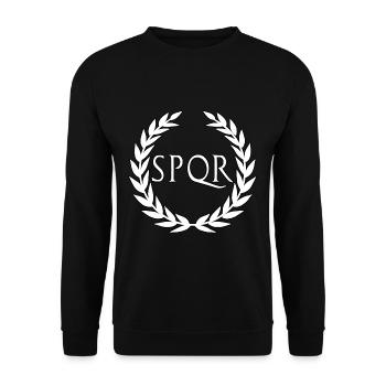 Roemer Rom Roemisch SPQR WEISS - Unisex Pullover - Schwarz - Vorne - Alina (178cm) & Michal (187cm)