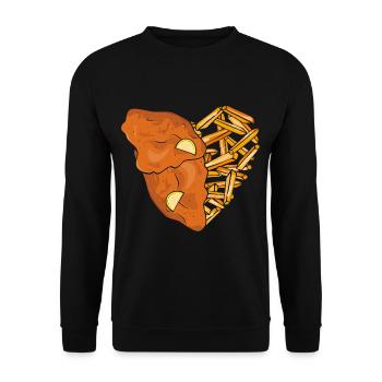 Schnitzel und Pommes Herz - Unisex Pullover - Schwarz - Vorne - Alina (178cm) & Michal (187cm)