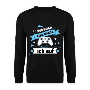 Nur noch eine Runde lustiger Gaming Spruch - Unisex Pullover - Schwarz - Vorne - Alina (178cm) & Michal (187cm)
