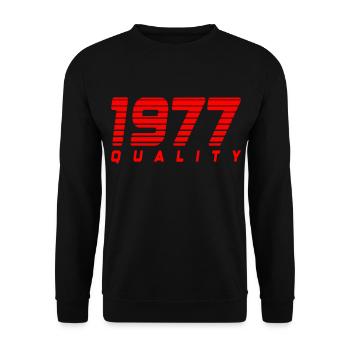 1977 quality | Farbe änderbar - Unisex Pullover - Schwarz - Vorne - Alina (178cm) & Michal (187cm)