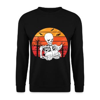 Skeleton Sphynx Cat - Unisex Sweatshirt - black - Front - Alina (178cm) & Michal (187cm)