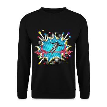 Motorradfahrer Pop Art Comic Retro Herzschlag - Unisex Pullover - Schwarz - Vorne - Alina (178cm) & Michal (187cm)
