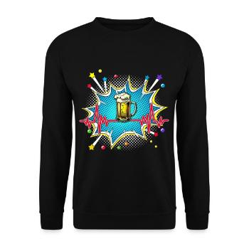 Bier Pop Art Comic Retro Herzschlag - Unisex Pullover - Schwarz - Vorne - Alina (178cm) & Michal (187cm)