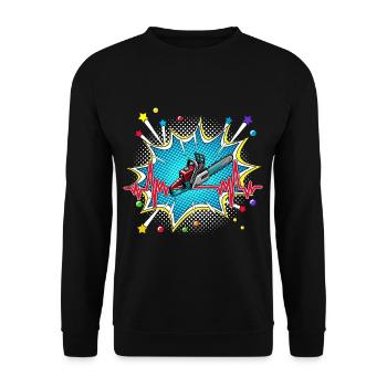 Frisbee Pop Art Comic Retro Herzschlag - Unisex Pullover - Schwarz - Vorne - Alina (178cm) & Michal (187cm)