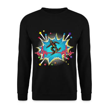 SUP Pop Art Comic Retro Herzschlag - Unisex Pullover - Schwarz - Vorne - Alina (178cm) & Michal (187cm)