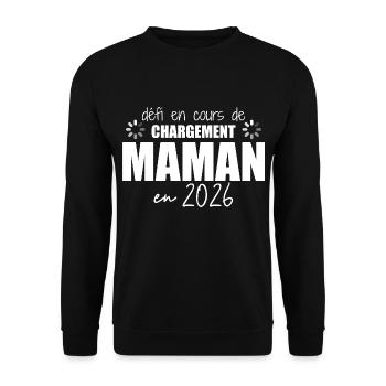 2026 Maman Grossesse Cadeau Humour Mère - Sweat-shirt Unisexe - noir - Devant - Alina (178cm) & Michal (187cm)