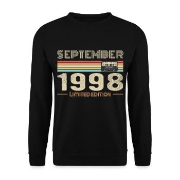 Septembre 1998 Vintage Anniversaire septembre 1998 - Sweat-shirt Unisexe - noir - Devant - Alina (178cm) & Michal (187cm)