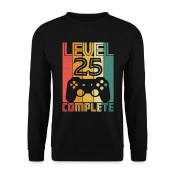 25. Geburtstag Gamer Level 25 Complete 25 Jahre - Unisex Pullover - Schwarz - Vorne - Alina (178cm) & Michal (187cm)