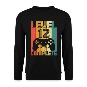 12. Geburtstag Gamer Level 12 Complete 12 Jahre - Unisex Pullover - Schwarz - Vorne - Alina (178cm) & Michal (187cm)