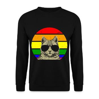 Schwule Katze mit Brille - Unisex Pullover - Schwarz - Vorne - Alina (178cm) & Michal (187cm)
